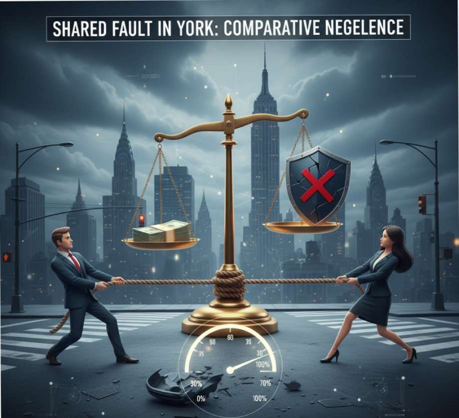 A man and woman in business attire playing tug-of-war beneath a large justice scale.