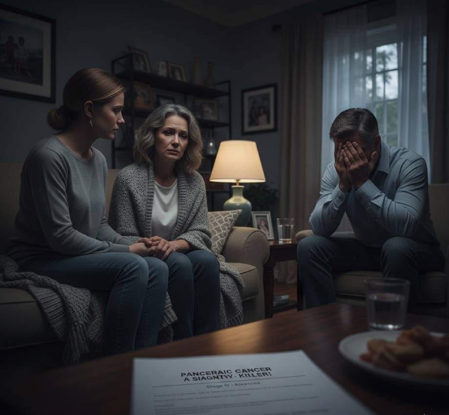 Stressed family sitting together with a legal document on the table.
