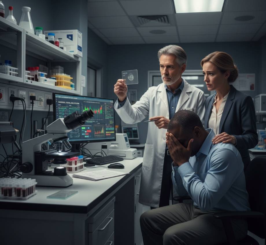 Legal professional and client shaking hands across a desk with documents.