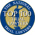 Circular badge with blue and gold colors, featuring the text "The National Trial Lawyers Top 100 Trial Lawyers" and an image of Lady Justice—symbolizing the excellence of Our Attorneys NYC.