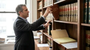 attorney retrieving McKinney's Surrogate's Court Procedure Act from law library shelf