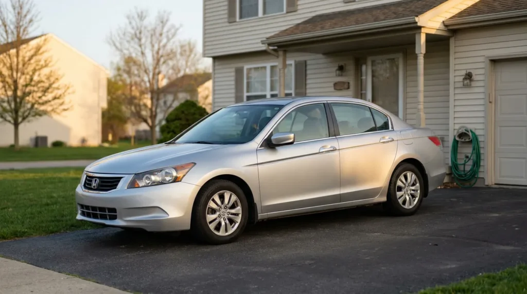 Honda Accord sedan parked in residential driveway beside suburban home